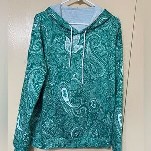 Women’s Teal Paisley Hoodie Sweatshirt